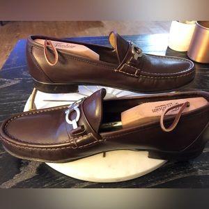 Salvatore Ferragamo mens loafers shoes 10 D brown  Leather Silver Hardware.
